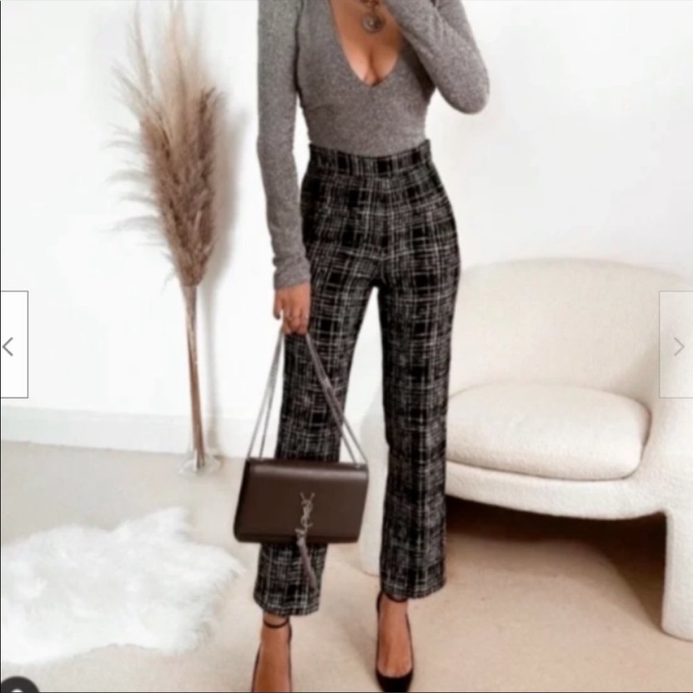 Zara high waisted tweed pants, NWT black and white size large